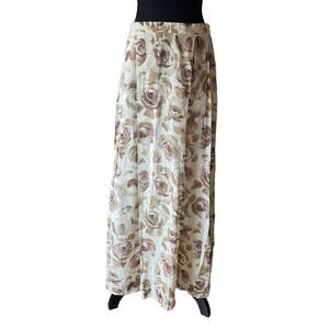 AUSTIN REED Cream Brown Flower Pattern Maxi Skirt Size 10